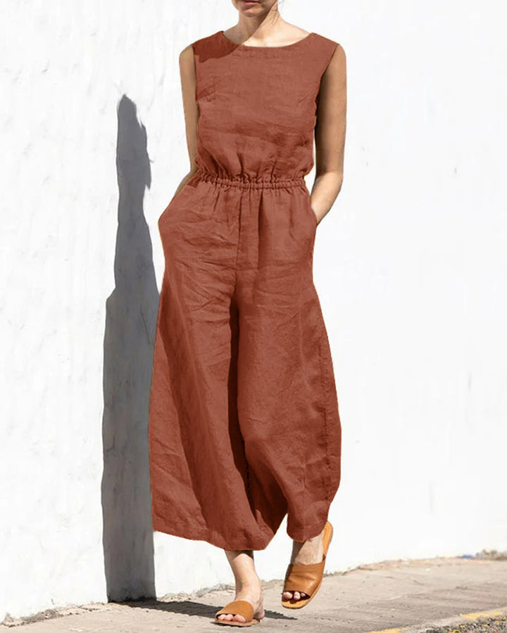 Sleeveless jumpsuit with wide leg – Aurelia-Brown-S-The Livary