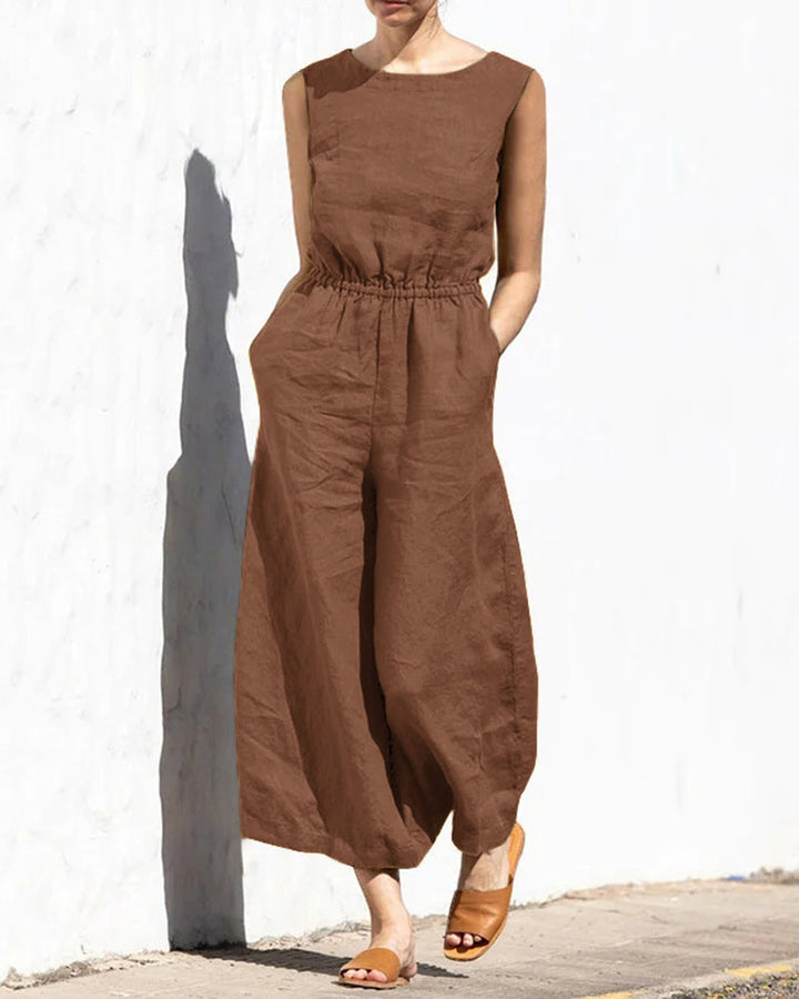 Sleeveless jumpsuit with wide leg – Aurelia-Dark brown-S-The Livary