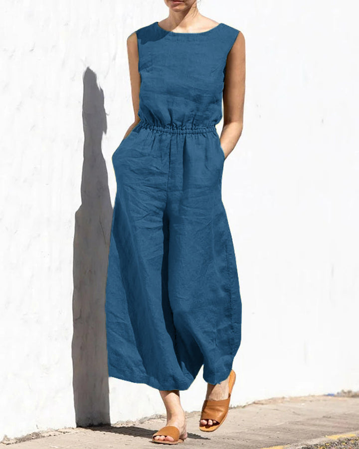 Sleeveless jumpsuit with wide leg – Aurelia-Blue-S-The Livary