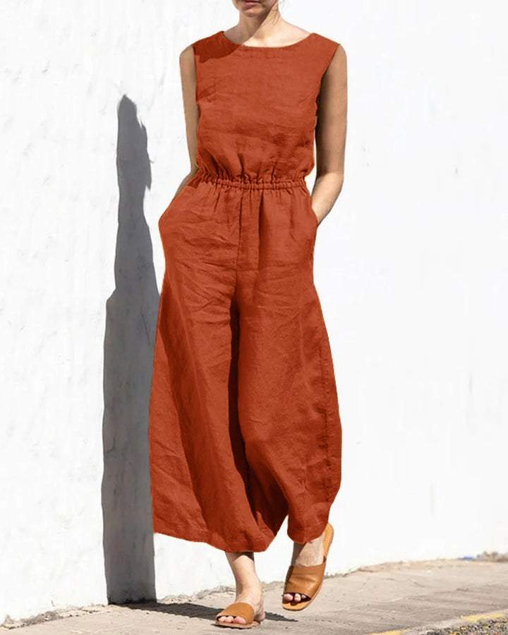Sleeveless jumpsuit with wide leg – Aurelia-Orange-S-The Livary