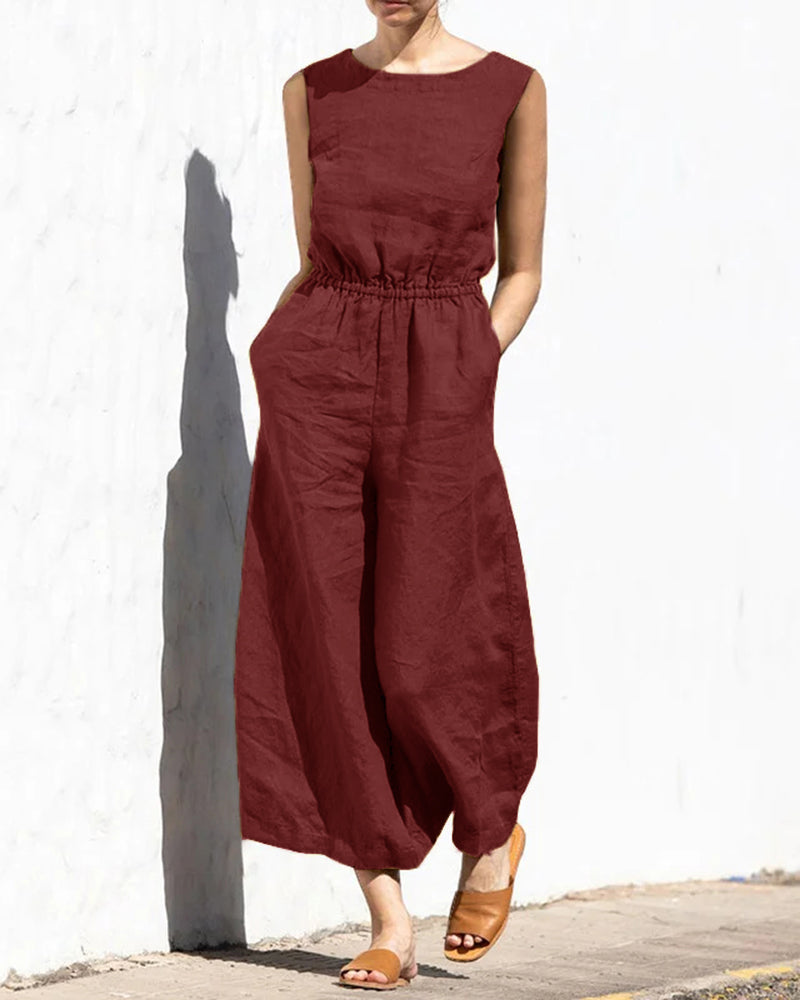 Sleeveless jumpsuit with wide leg – Aurelia-Wine red-S-The Livary
