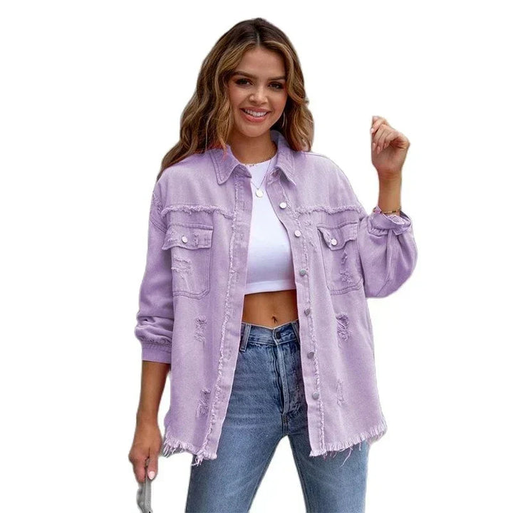 Boho women's denim jacket with Ibiza flair & slim fit for spring/summer – Yara-Black-S-The Livary