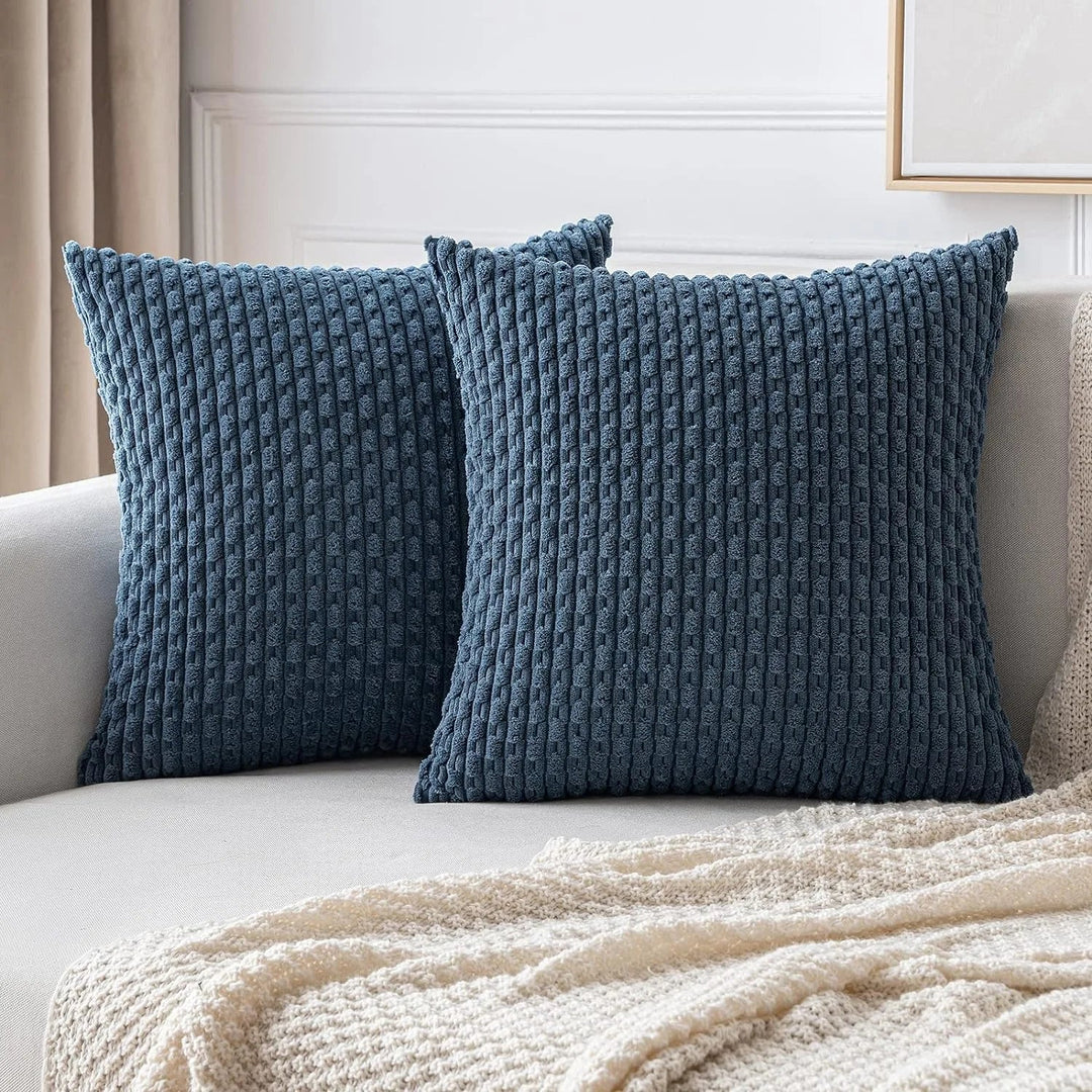 Corduroy Cushion Covers with Boho Style – Velvia-Dark blue-40x40CM-The Livary