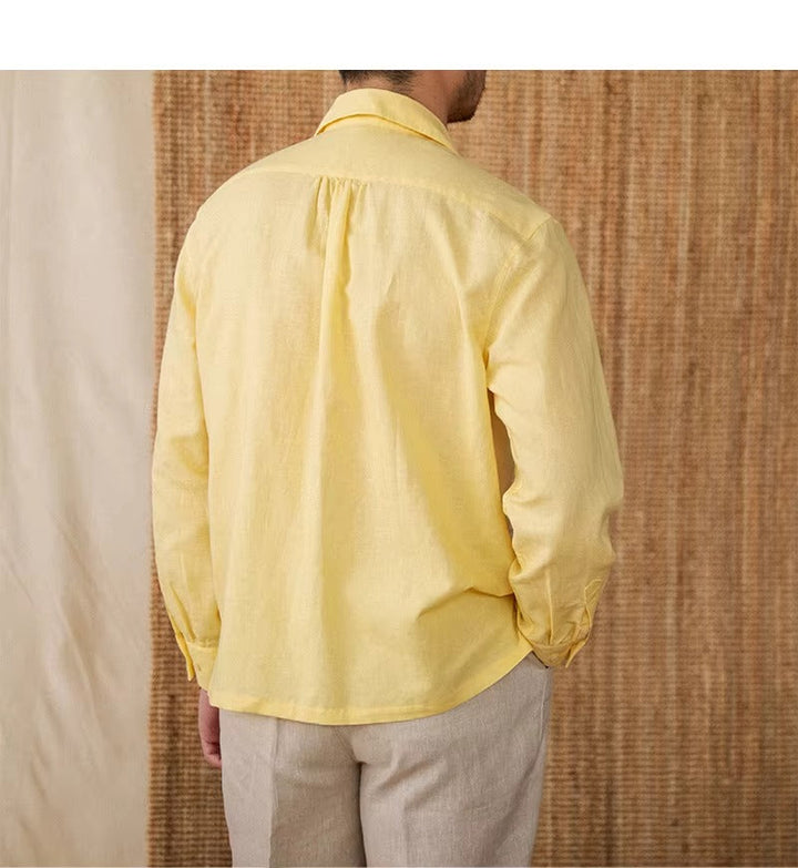 Lightweight men's shirt made of linen with Cuban collar and long sleeves – Mateo-Brown-S-The Livary