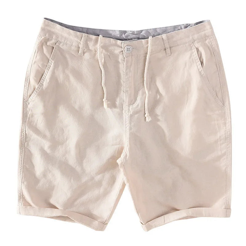 Men's linen-cotton summer shorts with button closure - Sandro-Khaki-S-The Livary