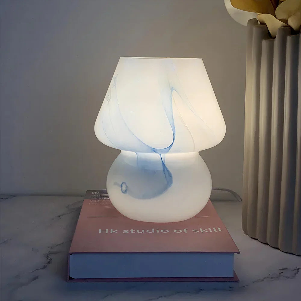 Aesthetic Glass Mushroom Lamp - LumiMush-White dot-The Livary