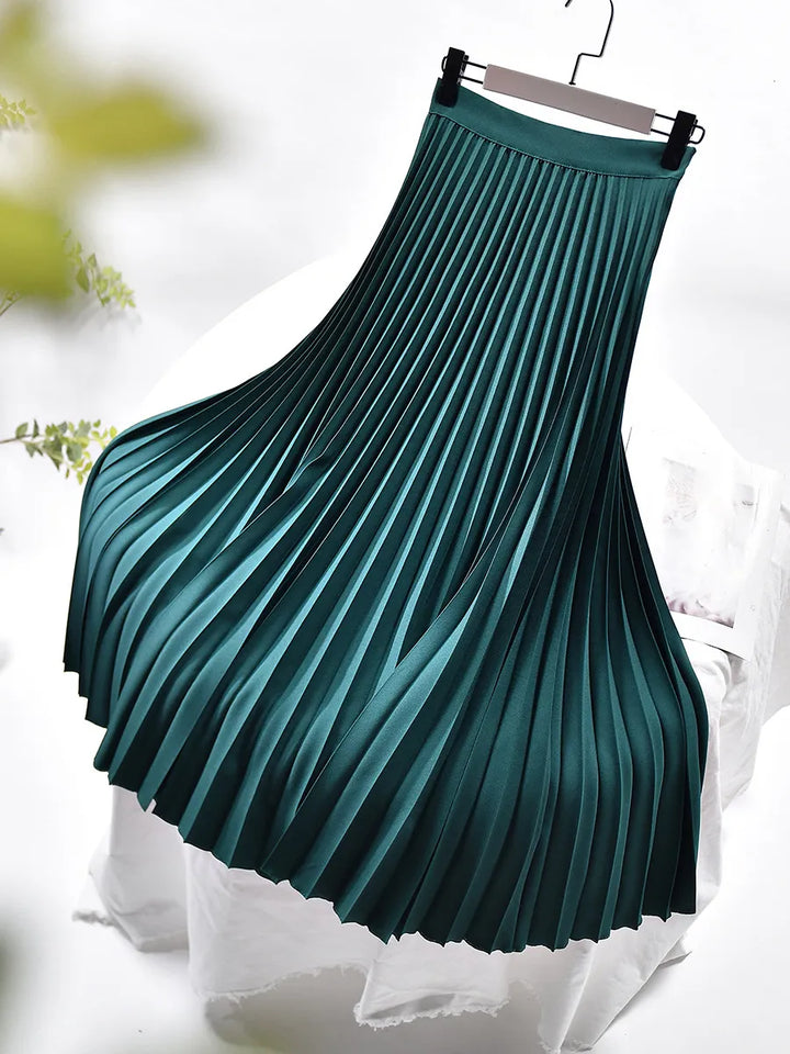 Pleated A-line skirt – Aurelia-Green-S-The Livary