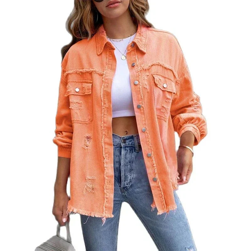 Boho women's denim jacket with Ibiza flair & slim fit for spring/summer – Yara-Black-S-The Livary