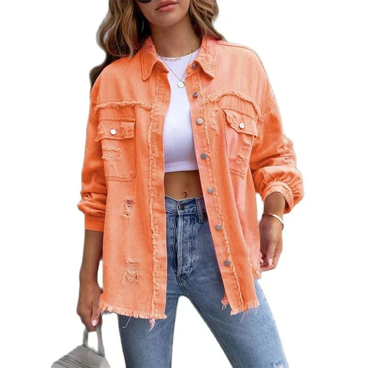 Boho women's denim jacket with Ibiza flair & slim fit for spring/summer – Yara-Black-S-The Livary