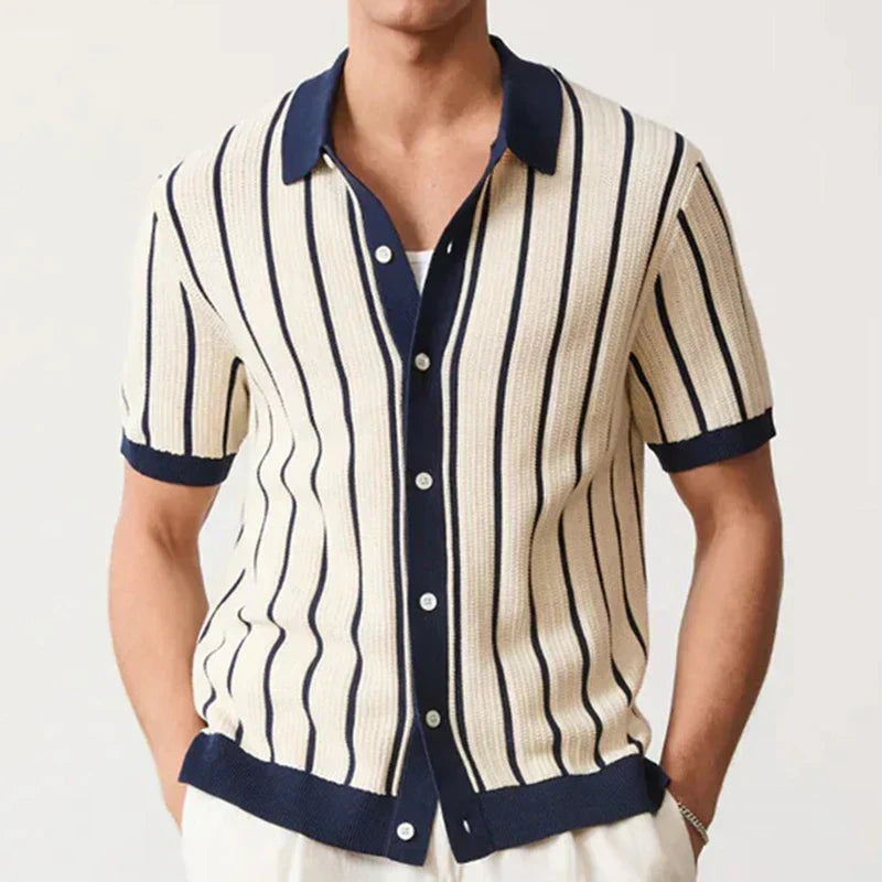 Striped knitted shirt with button placket for men – Emilio-S-The Livary