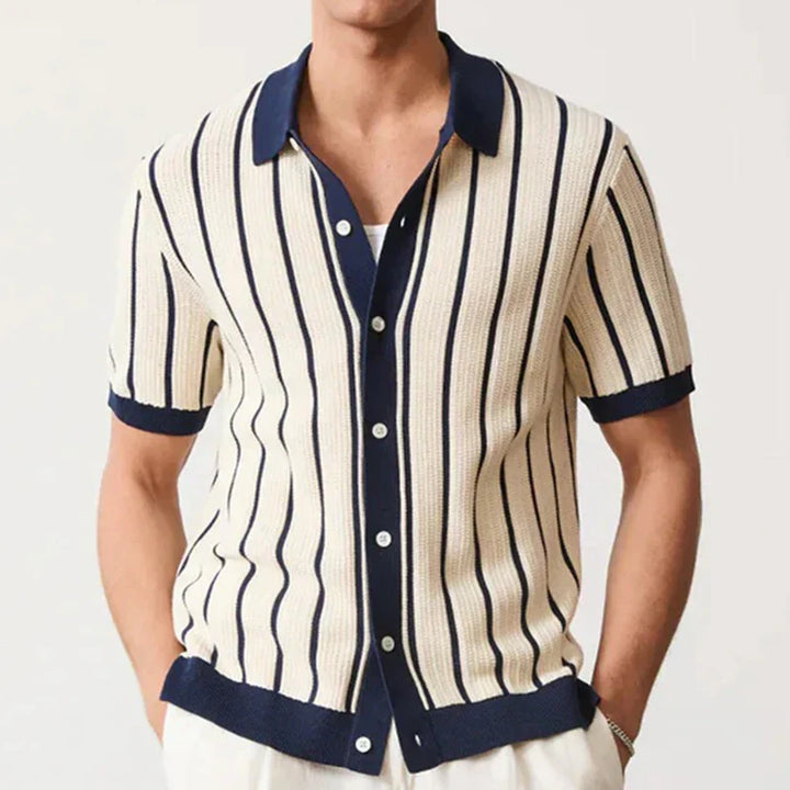 Striped knitted shirt with button placket for men – Emilio-S-The Livary