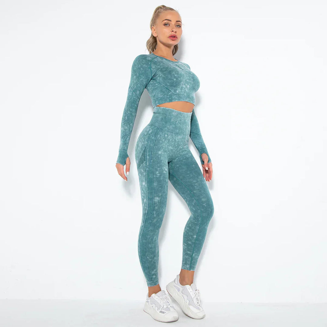 Seamless Women's Yoga Set with Cropped Top - Nova-Dark green-L-The Livary