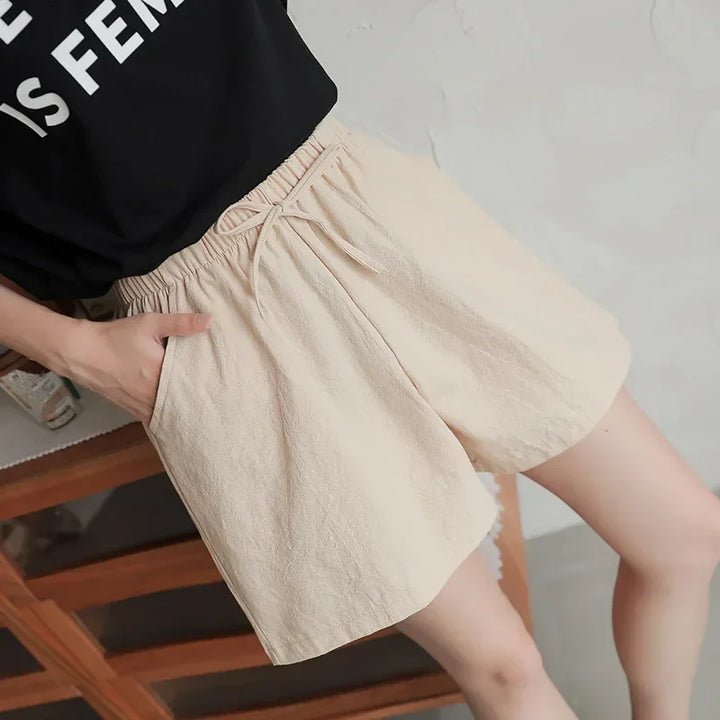 Lightweight Women’s Linen Shorts with High Waist and Sporty Fit – Fenja-Apple green-S-The Livary