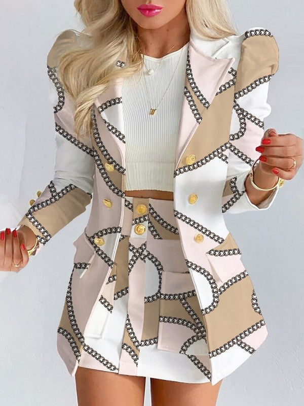 Blazer Skirt Set for Women – Stylish & Versatile – Thalia-White/Chains-S-The Livary