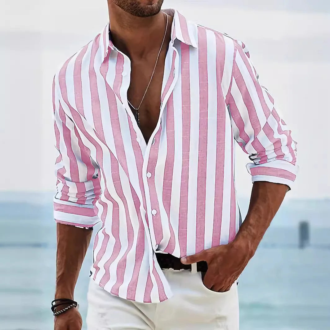 Striped summer shirt made of cotton and linen for men - Moritz-Red-S-The Livary