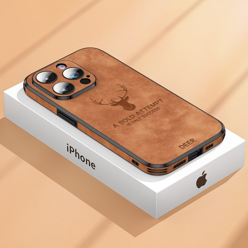 Luxury Deer Leather iPhone Case - Veltro-Brown-iPhone 15 Pro Max-The Livary