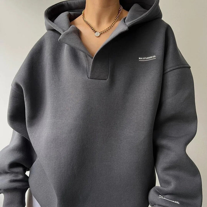 Trendy Oversized Ladies Hoodie with Hood - Luna-Dark grey-S-The Livary