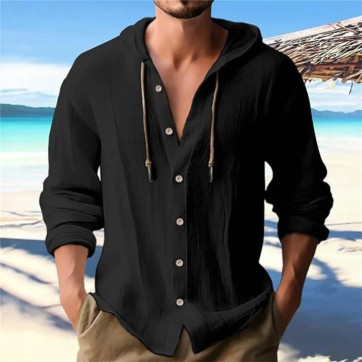 Breathable & Lightweight Linen Hooded Shirt for Men – Malik-Black-S-The Livary