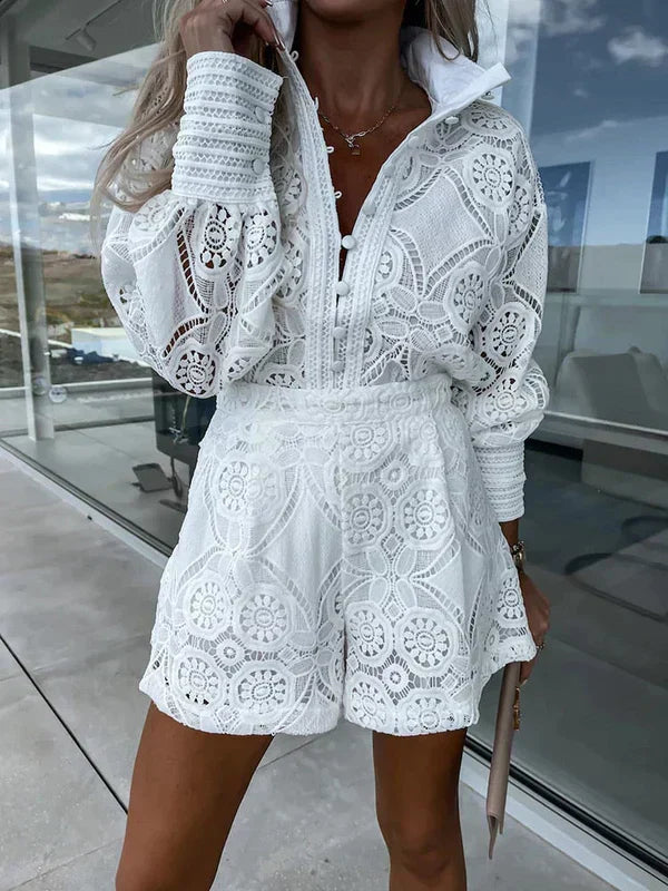 Two-piece lace set for women for summer – Mira-White-S-The Livary