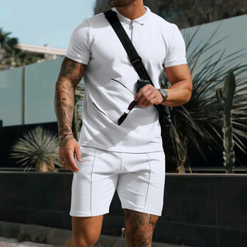 Breathable & Stylish Summer Set with Polo Shirt & Shorts for Men – Nilo-White-S-The Livary