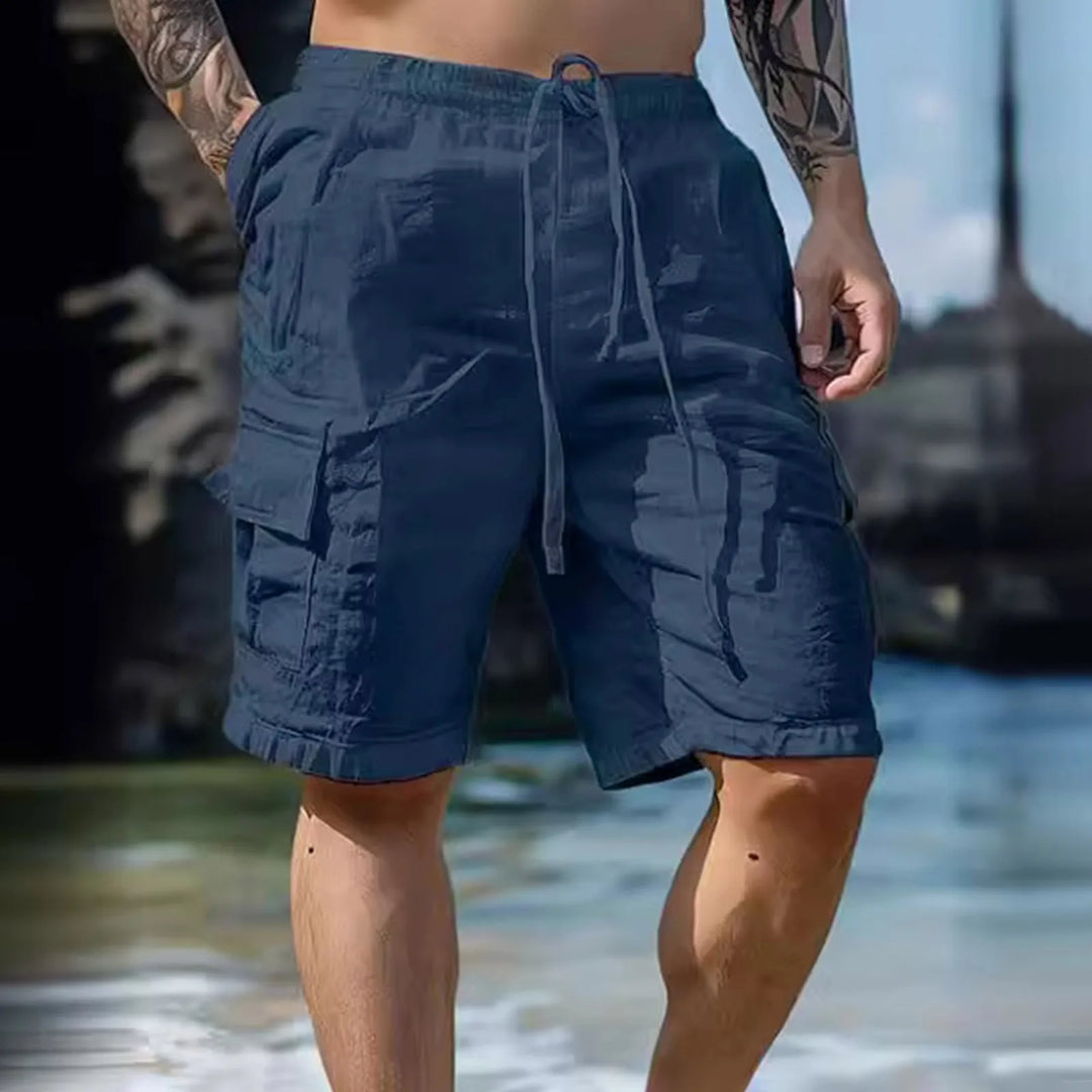 Airy men's linen shorts with wide legs and drawstring – Silas-Marine blue-S-The Livary