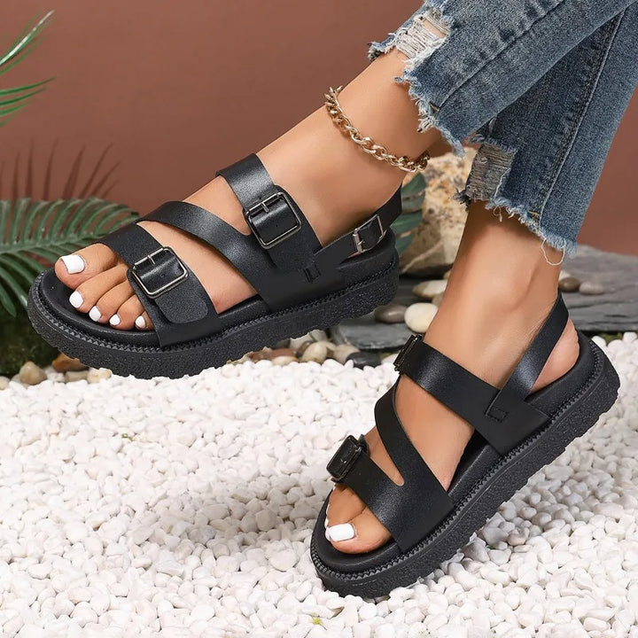 Comfortable vegan sandals for seniors with slip-resistant sole – Caitlyn-Black-3.5-The Livary