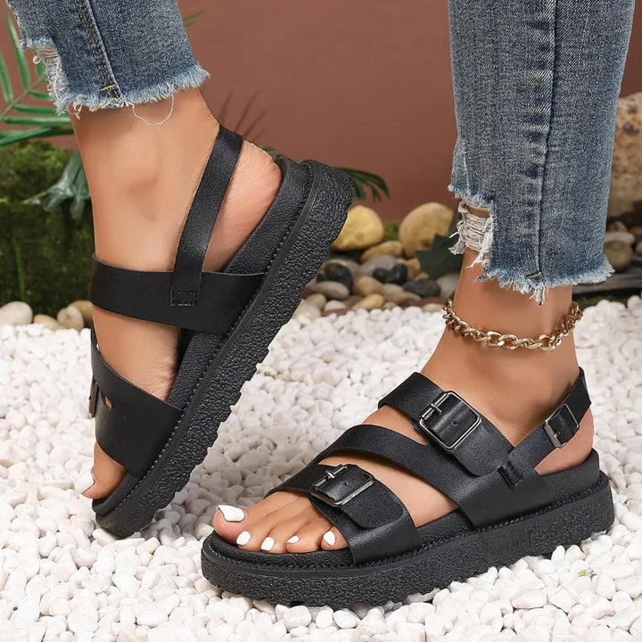 Comfortable vegan sandals for seniors with slip-resistant sole – Caitlyn-Black-3.5-The Livary