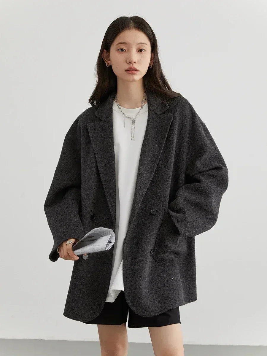 Luxury Wool Women's Coat - Aurora-Dark grey-S-The Livary
