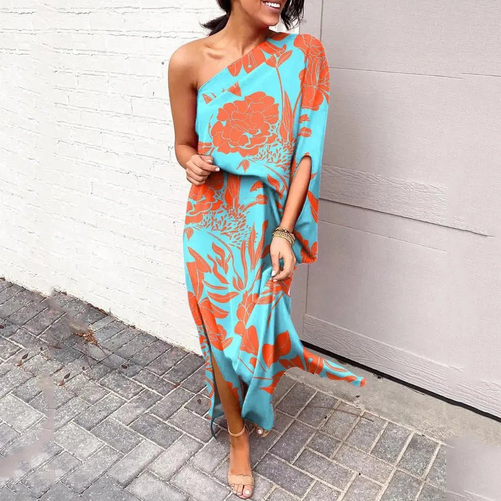 Dress with Diagonal Shoulder Line - Mila-Turquoise-S-The Livary