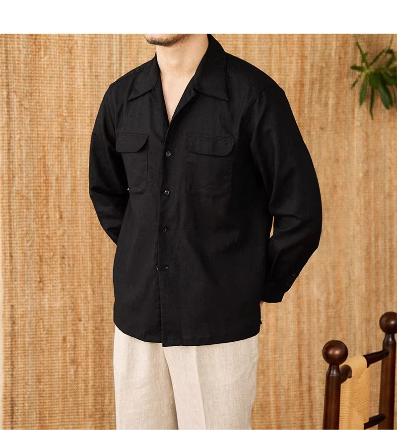 Lightweight men's shirt made of linen with Cuban collar and long sleeves – Mateo-Brown-S-The Livary