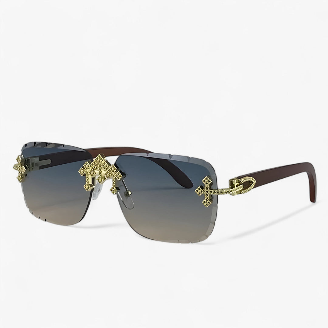 Rimless Steampunk sunglasses with metal accents – Nirex-Gray Gold-The Livary