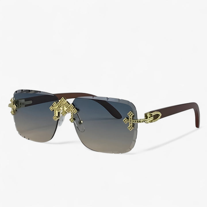 Rimless Steampunk sunglasses with metal accents – Nirex-Gray Gold-The Livary