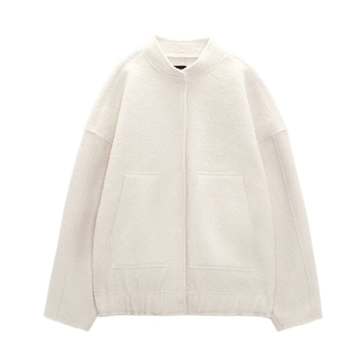 Oversized Wool Coat with Round Neck and Buttons - Selena-Beige-S-The Livary