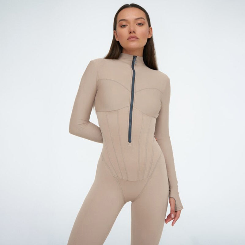 Comfortable Catsuit with Zipper - Luna-Beige-S-The Livary