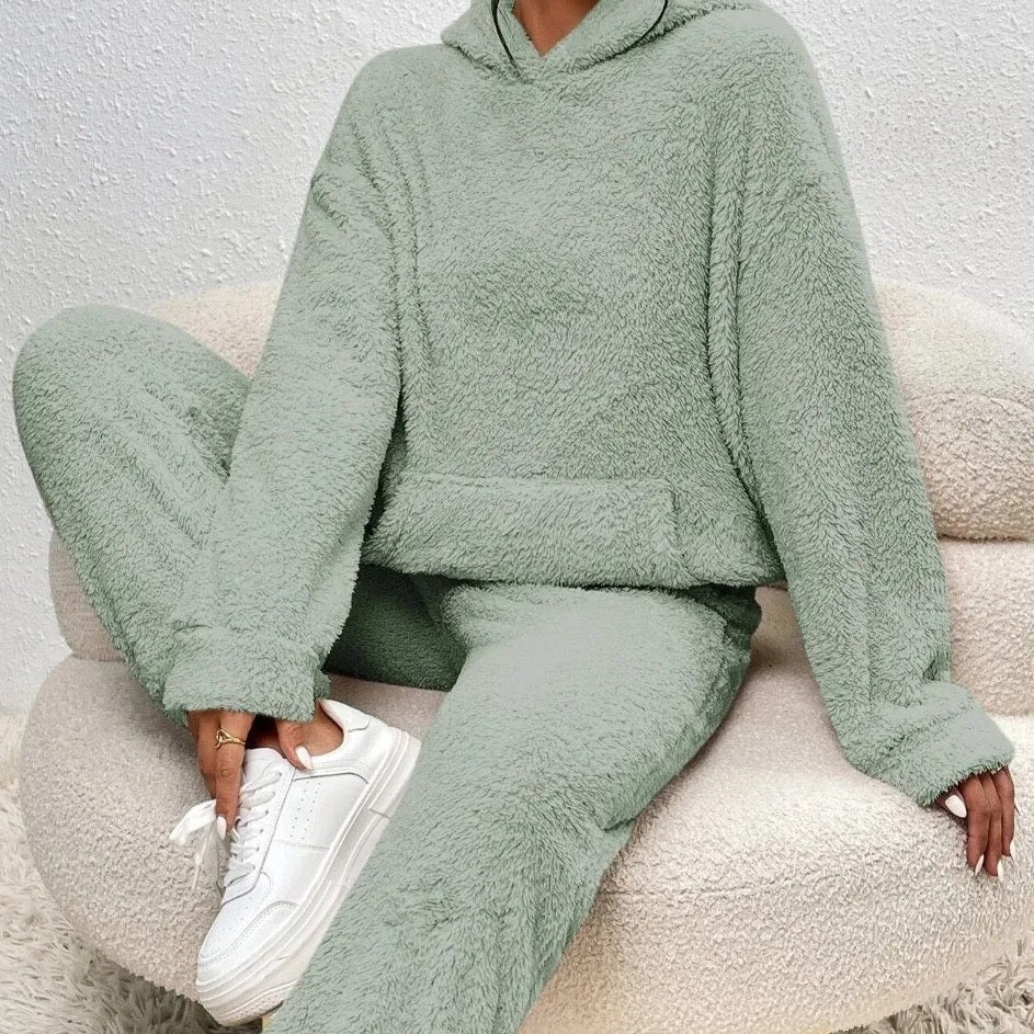 Ultra-Comfortable Teddy Loungewear with Hood - Lana-Green-XS-The Livary