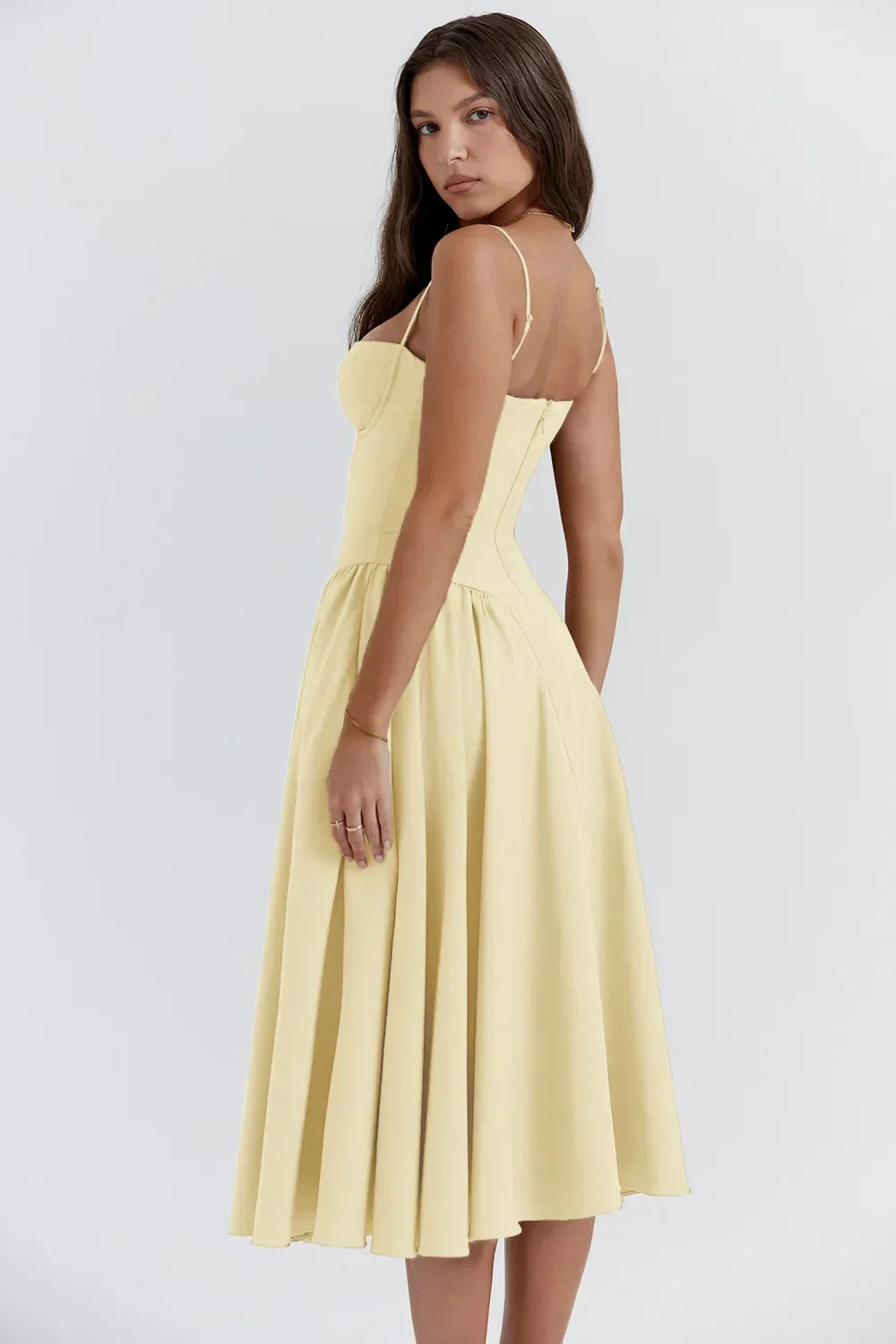 Stylish ladies' summer dress with spaghetti straps & waist corset – Mira-Blue-S-The Livary