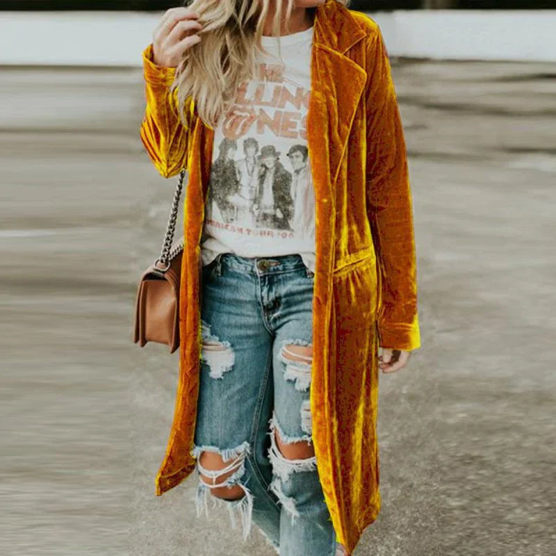 Ladies Velvet Dressing Gown - Valentina-Yellow-S-The Livary
