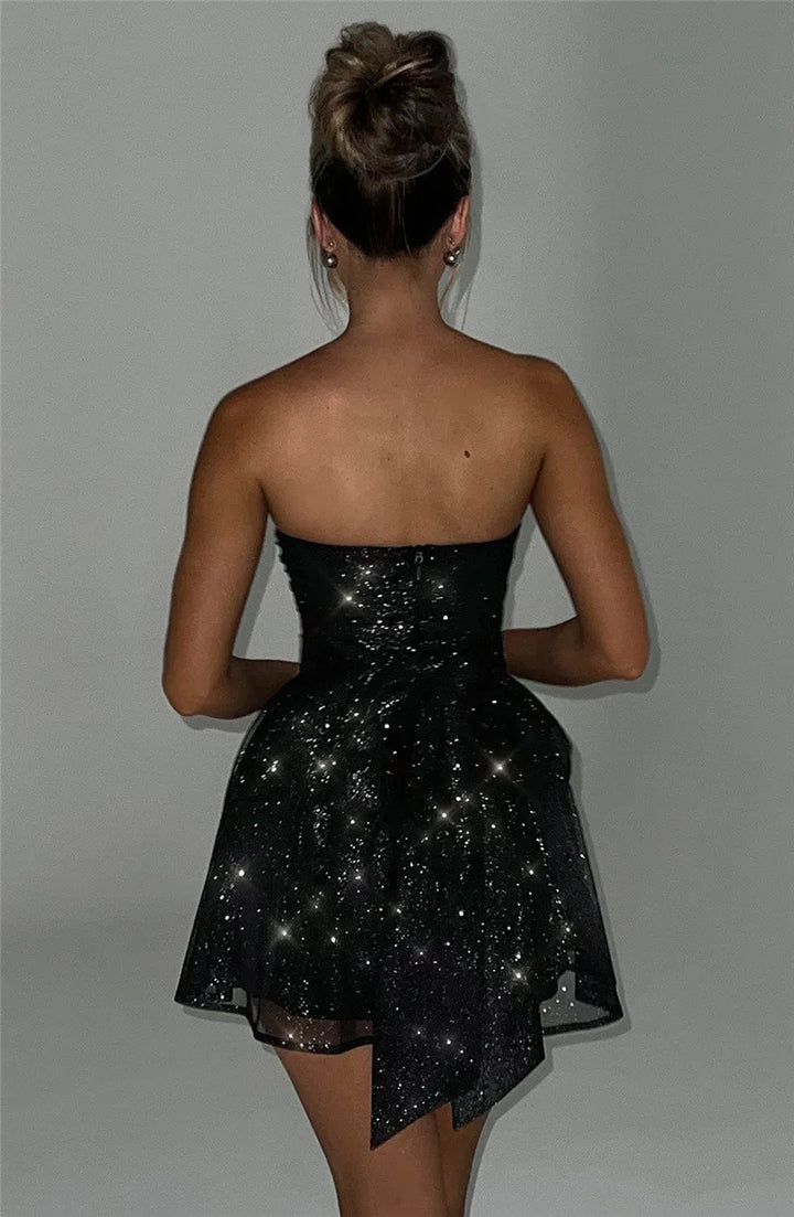 Sparkling mini dress for special occasions – Alina-Khaki-S-The Livary