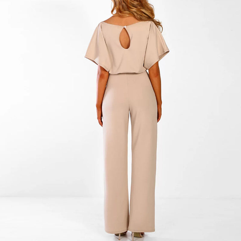 Stylish Designer Jumpsuit - AuraElegance-Beige-S-The Livary