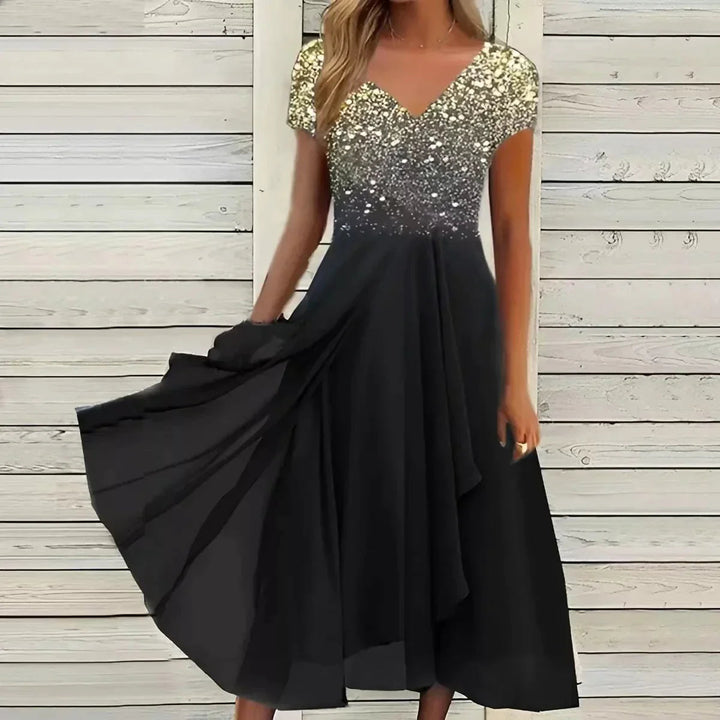 Light Summer Dress with Glamorous Look – Soraya-Gold Black-S-The Livary
