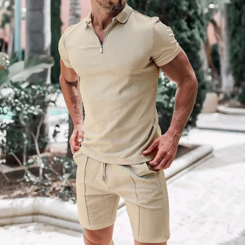 Breathable & Stylish Summer Set with Polo Shirt & Shorts for Men – Nilo-Beige-S-The Livary