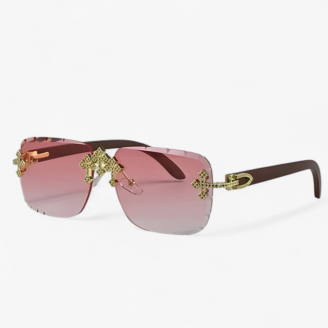 Rimless Steampunk sunglasses with metal accents – Nirex-Pink-The Livary