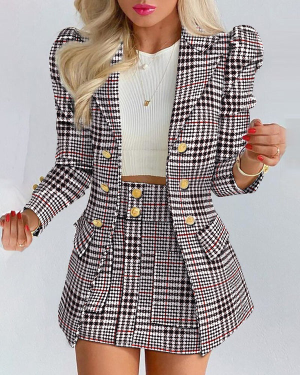 Blazer Skirt Set for Women – Stylish & Versatile – Thalia-Black/Checkered-S-The Livary