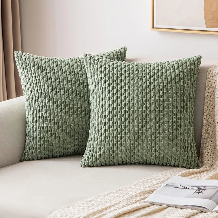 Corduroy Cushion Covers with Boho Style – Velvia-Green-40x40CM-The Livary