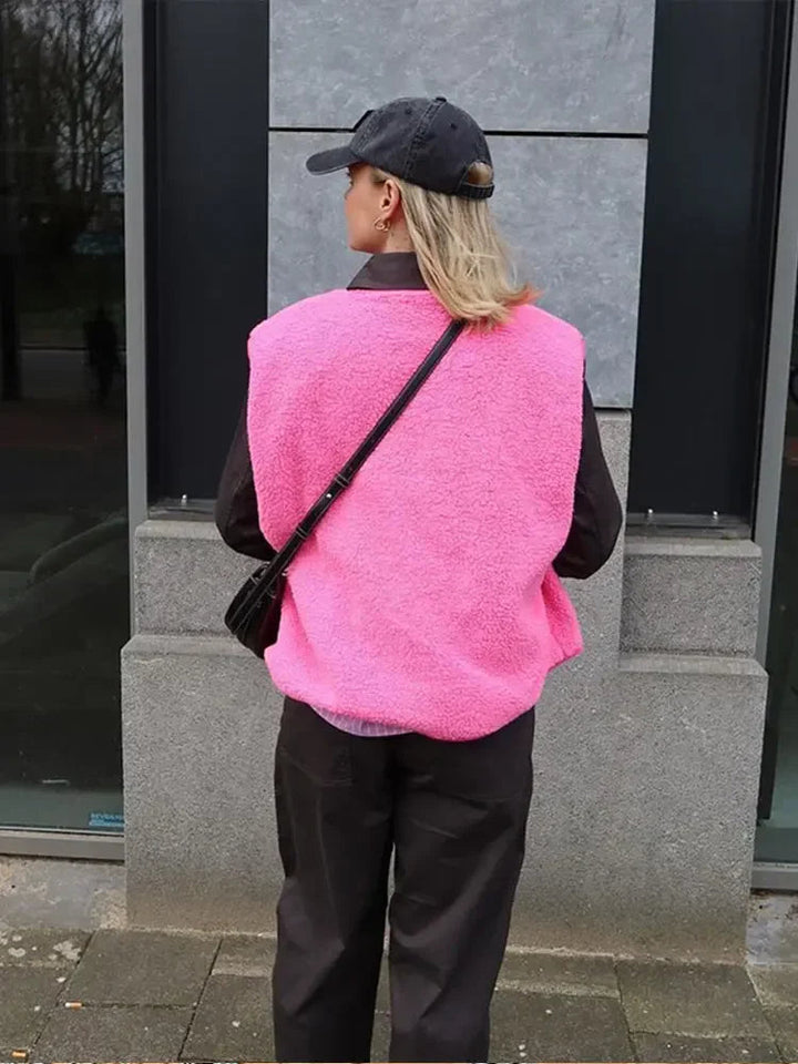Warm & Comfortable V-neck Gilet for Women - Alina-Pink-The Livary