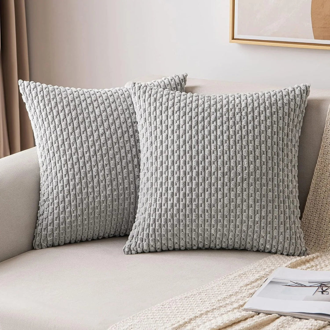 Corduroy Cushion Covers with Boho Style – Velvia-Grey-40x40CM-The Livary