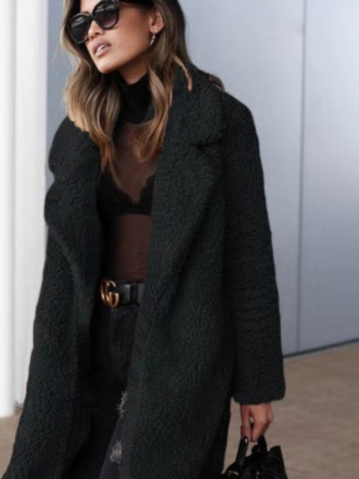 Trendy Warm Long Teddy Coat for Women - Isla-Black-S-The Livary