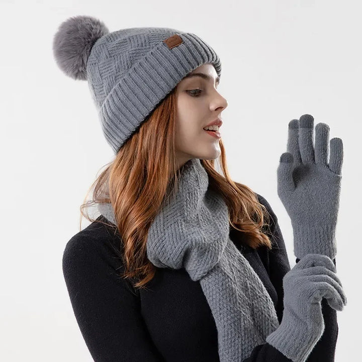 Trendy Ladies Winter Beanie Set - Lara-Blue-The Livary