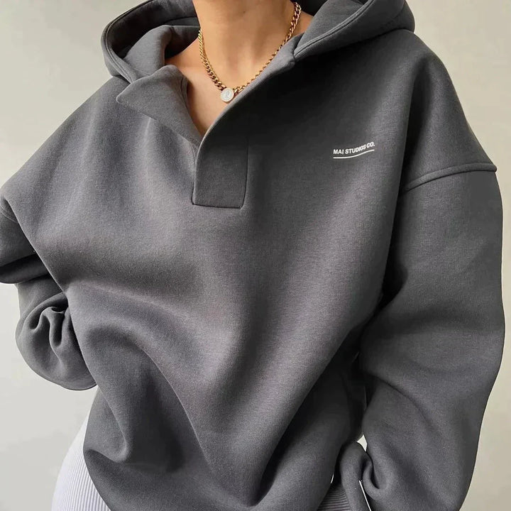 Trendy Oversized Ladies Hoodie with Hood - Luna-Khaki-S-The Livary