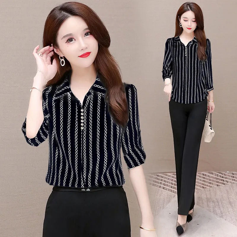 Stylish women's chiffon blouse with buttons & fold-over collar – Fenya-Black-L-The Livary